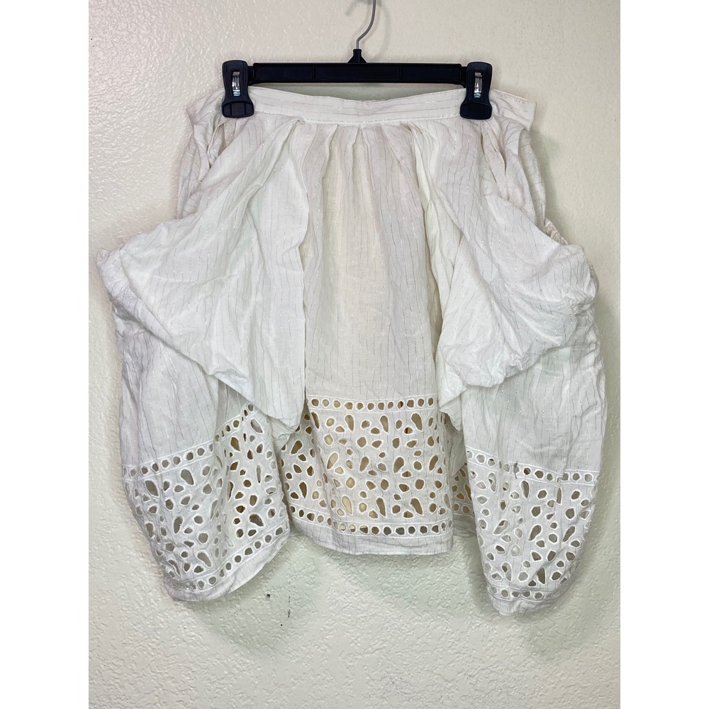 Vintage BCBGMAXAZRIA Runway Eyelet Silk Blend Metallic Pinstripe Draped Skirt S